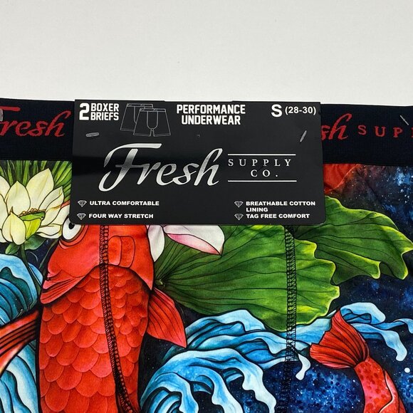 NWT Fresh Supply Co 8" Boxer Briefs 2 Pack - Koi / Dragon Eating Print - Small - Picture 2 of 4